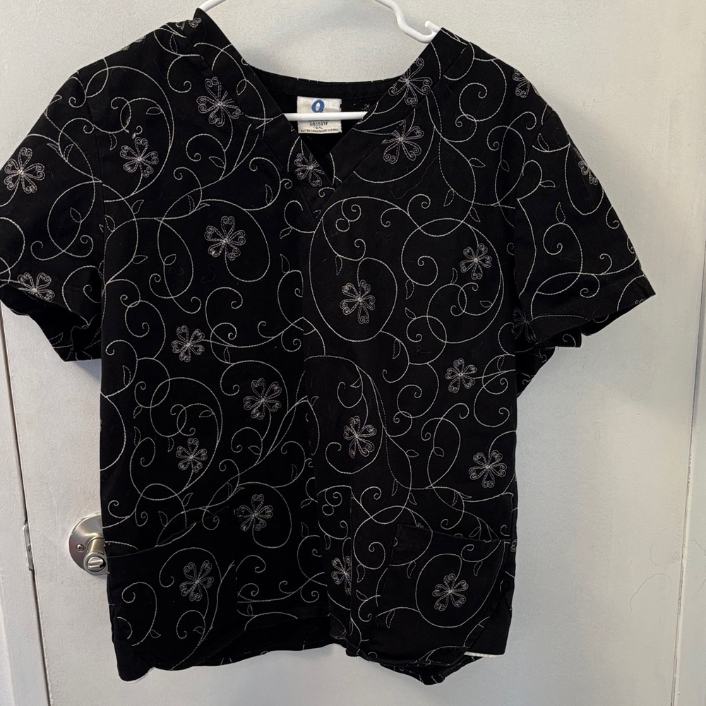 Smart Scrubs Black Top with White Stitching